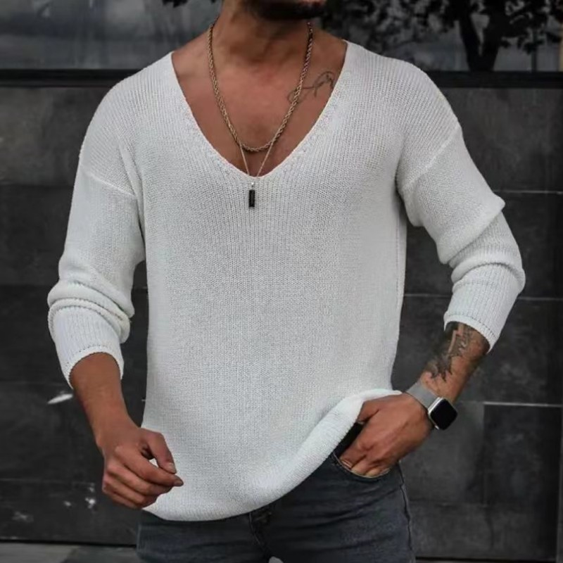 2023 Neuer Langarm-Strickpullover für Herren mit V-Ausschnitt_voghion.com