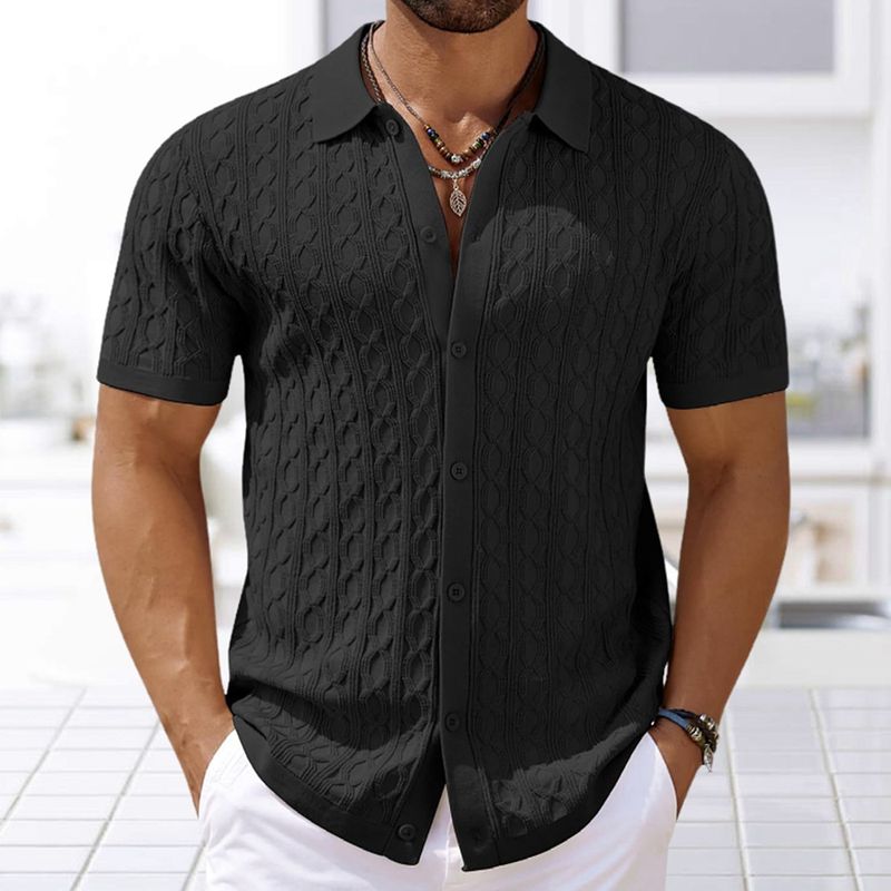 Sommer Kurzarm Herren Europäische und amerikanische Mode Strickhemd Herren Casual Button Cardigan Poloshirt_voghion.com