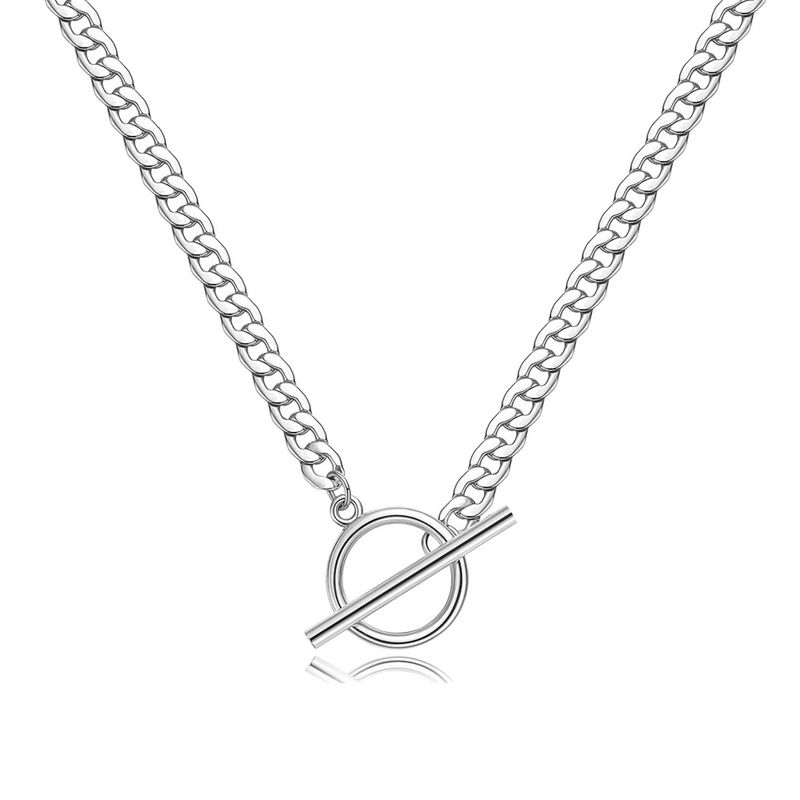 Stainless Steel Cuban Paperclip Double Layer Stacked Geometric OT Buckle Clavicle Chain Hip Hop Necklace_voghion.com