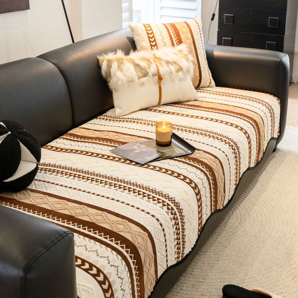 Capa de almofada de chenille para sofá – Almofada antiderrapante com estampa geométrica para sofás modulares (Dix Preto/Vermelho/Marrom/Verde, Almaty Preto/Vermelho/Marrom/Verde)_voghion.com