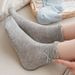 Gray Women's, Mid-calf, Summer Thin Cotton, Cute Edge, Bubble Cuff, Seamless Bow Women's Socks_voghion.com
