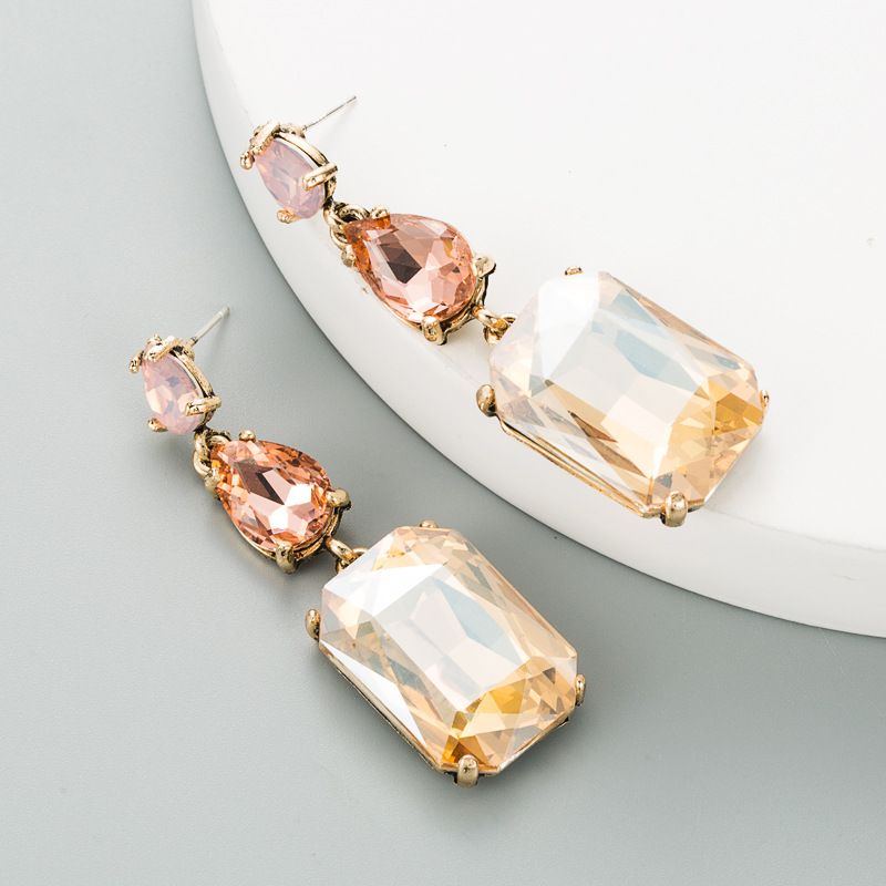 S Silver Needle Fashion Color Series Geometric Large Water Diamond Simple And Trendy Versatile Pendants Earrings_voghion.com