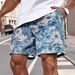 Men's Clothing Blue And White Flower Pattern Drawstring Shorts_voghion.com