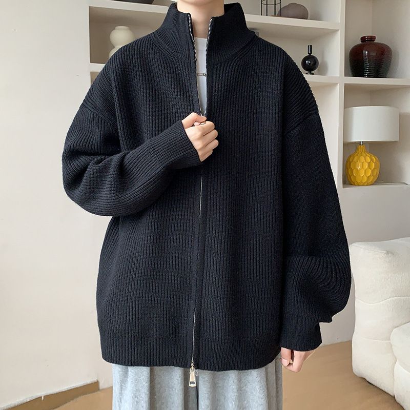 ​​"Unisex Zip-Up Knit Cardigan – Solid Color Oversized Sweater Jacket For Men & Women"​​_voghion.com