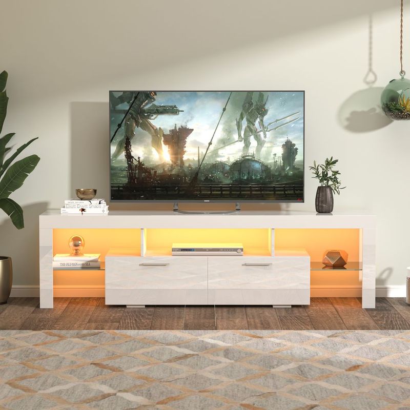 FashionTVstandTVcabinet,EntertainmentCenter,TVstationTV Console,media Console,with LEDlight Belt,light Belt Remote Control,toughenedglassshelf,metal_voghion.com