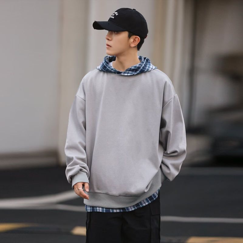 Retro-Kapuzenpullover mit Karomuster für Herren im Frühling und Herbst, neuer Trend für lockere und vielseitige Casual-Patchworkjacken_voghion.com
