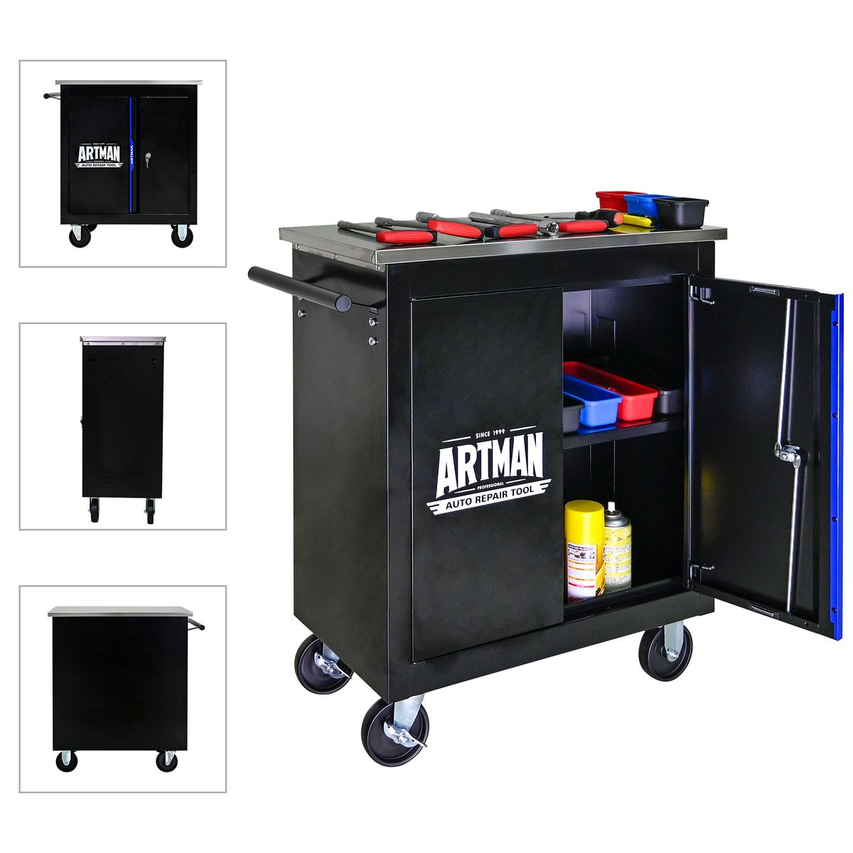 Movable Lockable Double Door Partition With Lock Multi-functional Hardware Storage Tool Car Auto Repair Locker--BLAK&BLUE_voghion.com