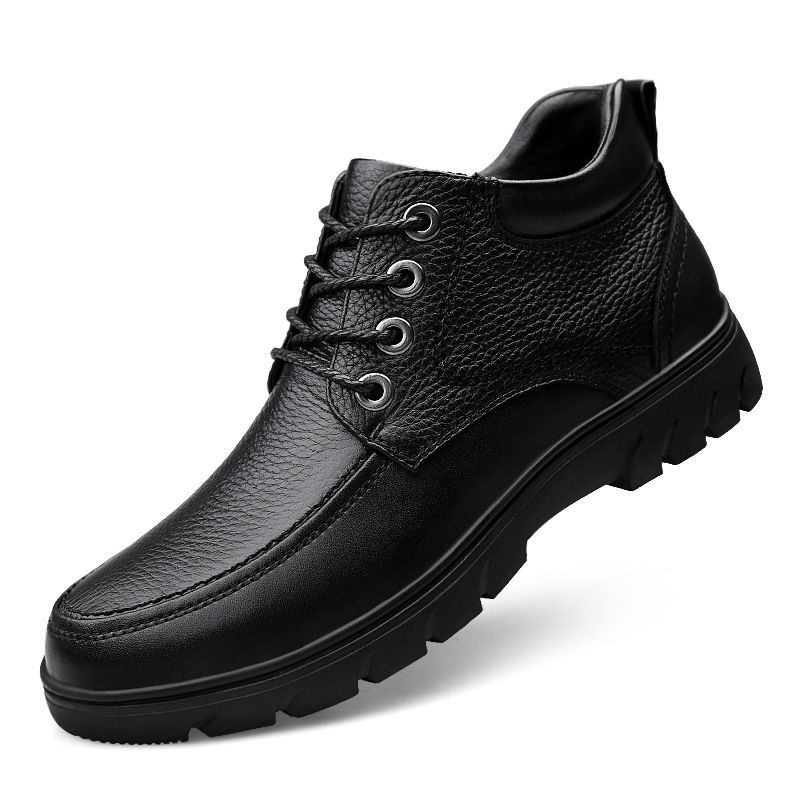 High Top Leather Shoes Gentleman's Casual Layer Large Size Fleece Boots_voghion.com