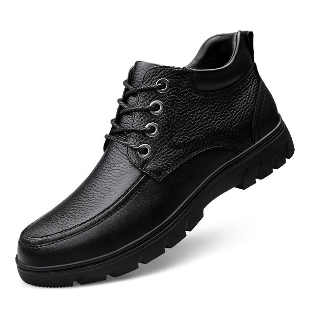 High Top Leather Shoes Gentleman's Casual Layer Large Size Fleece Boots_voghion.com