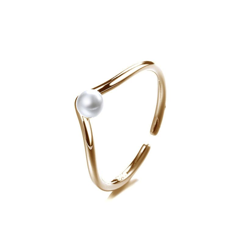 French VENUS Fashion V-shaped Pearl Ring Ladies Simple Index Finger Ring Opening Jewelry Gift for Girlfrie_voghion.com