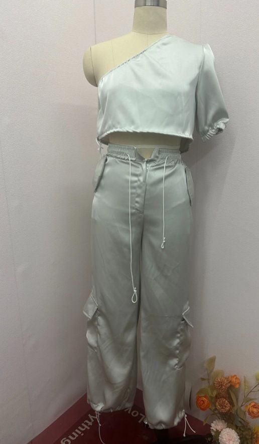 Dámské oblečení Móda Slant Lower Raglánové rukávy Top Neformální Styl Kalhoty Dvoudílná Souprava_voghion.com