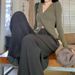 Completo da donna in due pezzi, casual, stile pigro, con scollo a V, top e pantaloni lunghi a gamba larga, strato di base, primavera e autunno_voghion.com