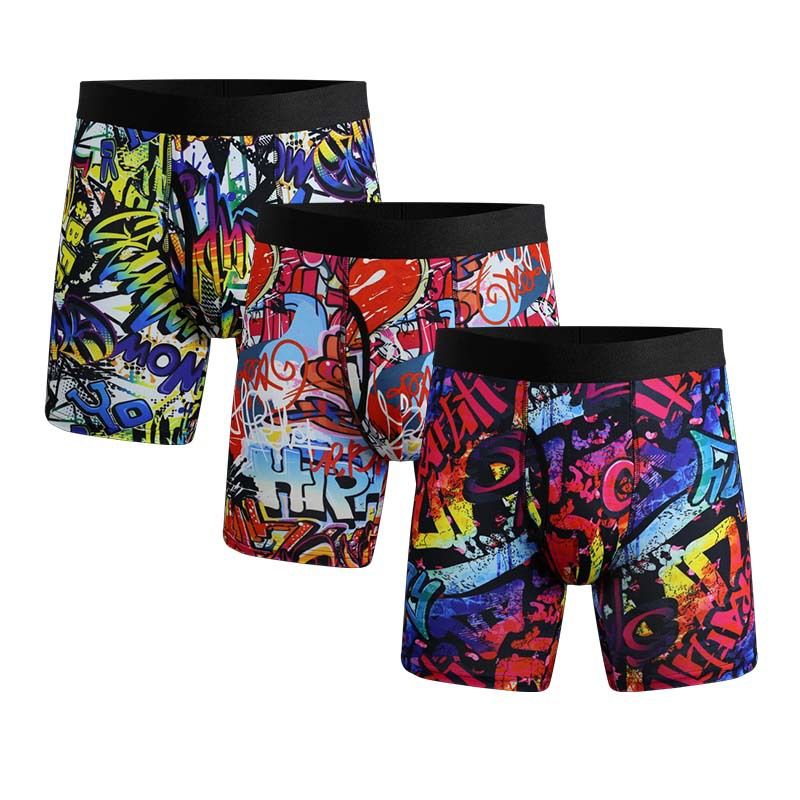 NOKO 3-pack Men's Underwear Side Opening And Lengthened Printed Men's Boxer Briefs_voghion.com