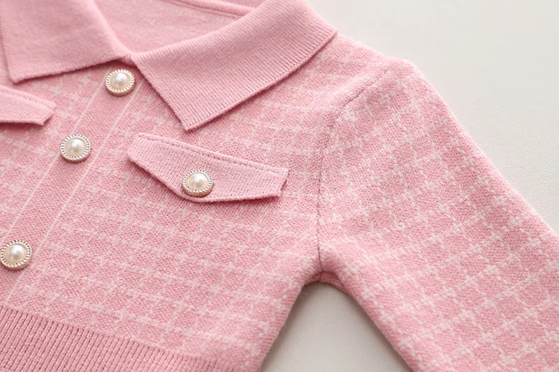 Robe pull tricotée à petits carreaux pour enfants, nouvelle collection automne/hiver, vent parfumé, poche à carreaux, trésor pour femmes_voghion.com