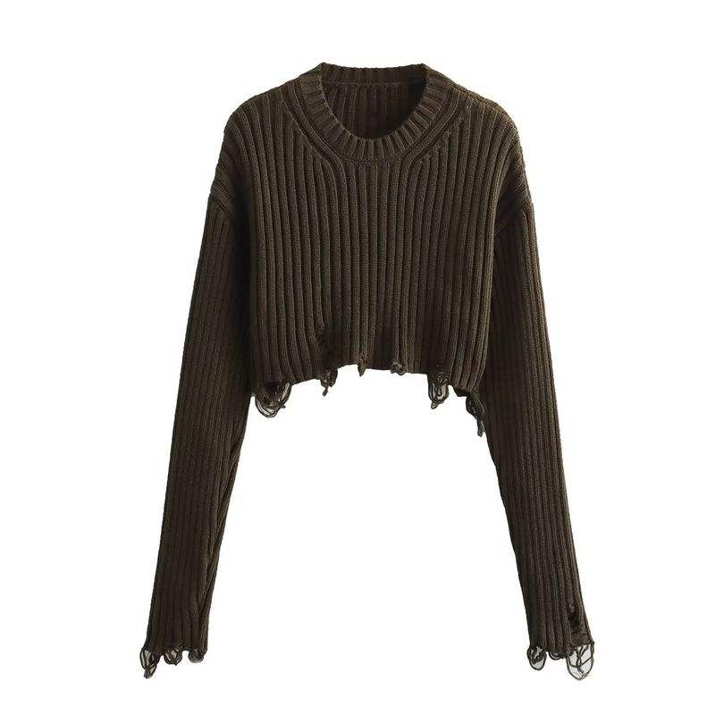 Pull en tricot perforé de niche de style nouveau pour femme automne 2023_voghion.com