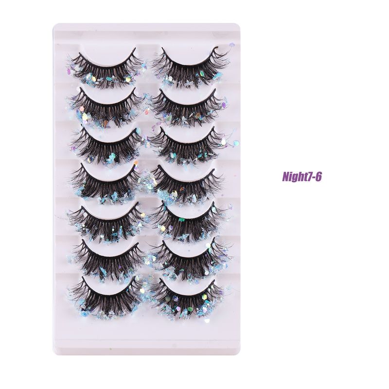 Lash extension set 7 pairs of Night Shine piece false eyelashes Activity stage makeup Eyelashes Color Glitter false eyelashes_voghion.com