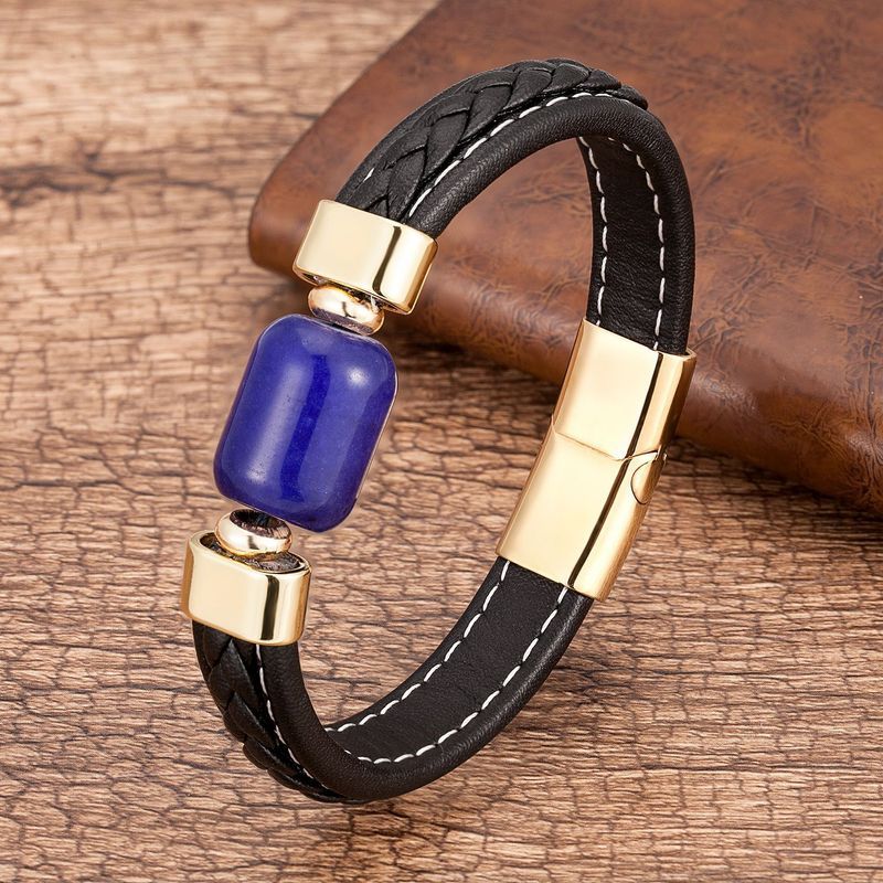 Pulseira de couro vintage clássica com fivela de aço inoxidável e pulseira da moda_voghion.com