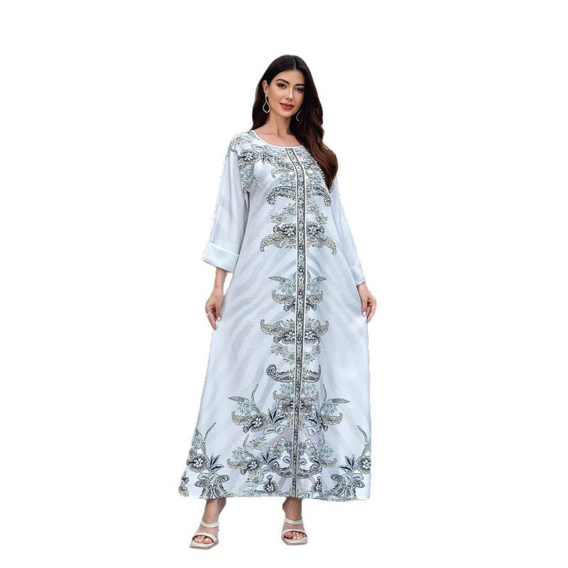 SW1111 Robe élégante pour femme musulmane, Kaftan haute densité, imprimé de perles et strass_voghion.com