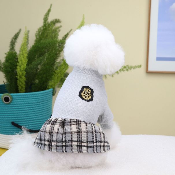 Rudens/ziemas jauns suņu rotaļu kaķu mājdzīvnieku apģērbs ziemas 23 koledžas rūtainais svārki_voghion.com