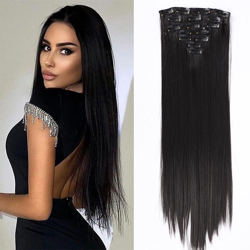 Damenperücke 7-teiliges Set zur Steigerung des Haarvolumens, Naturhaar-Extensions, Chemiefaser, 22 Zoll_voghion.com