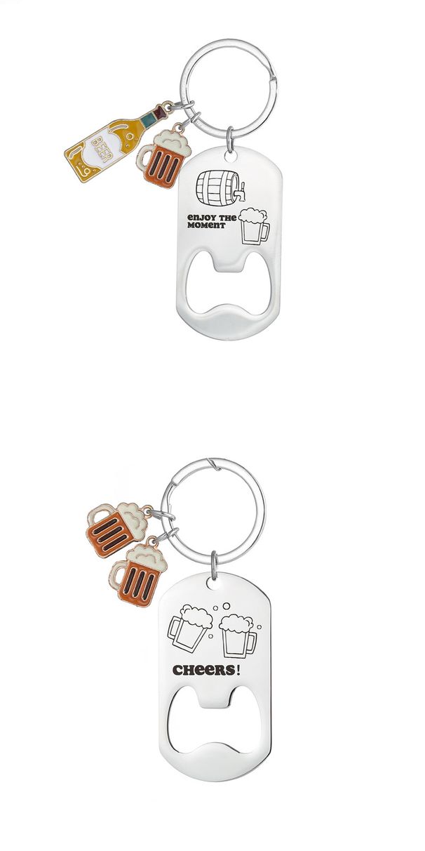 New Beer Bottle Opener Stainless Steel Keychain Can Be Engraved DIY Pendant For Boyfriend's Father's Day Gift_voghion.com