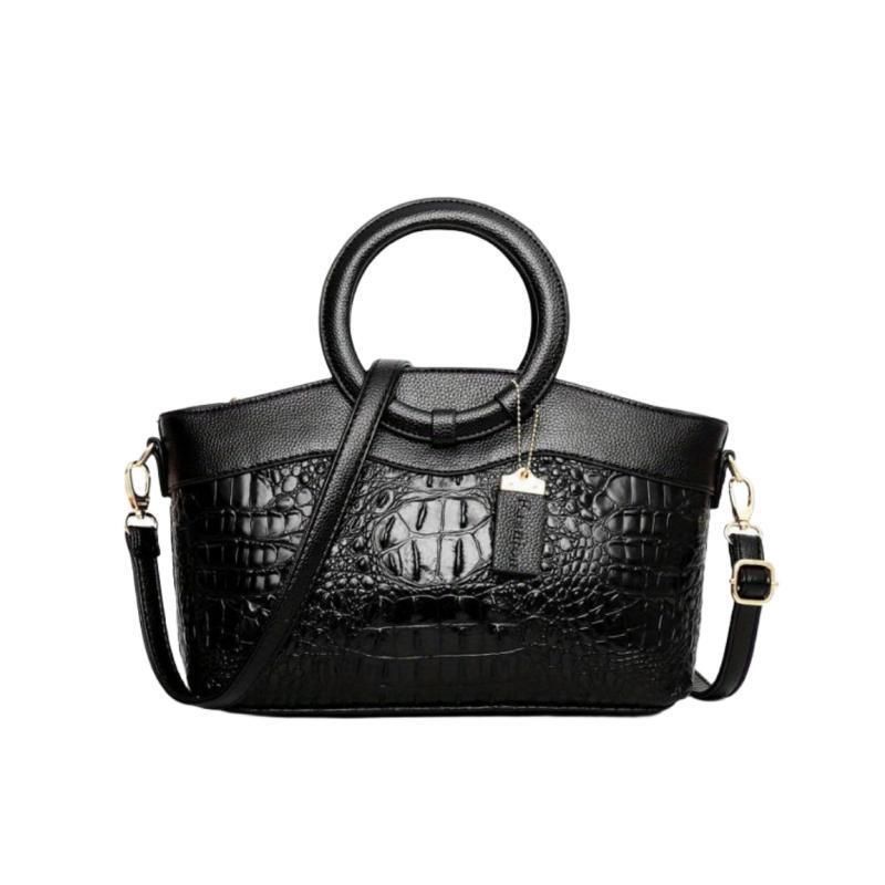 Borsa a mano da donna in PU con motivo coccodrillo, anello rotondo, grande capacità, tracolla_voghion.com
