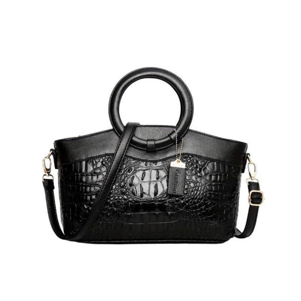 Borsa a mano da donna in PU con motivo coccodrillo, anello rotondo, grande capacità, tracolla_voghion.com