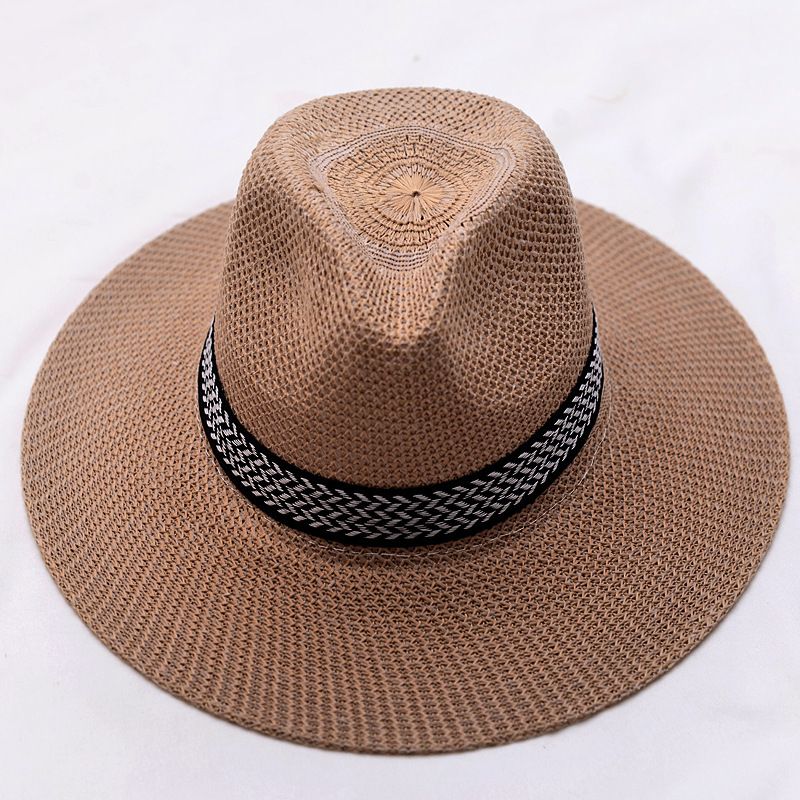 Summer grass men's brim outdoor sun large edge fishing hat, tourist beach hat_voghion.com