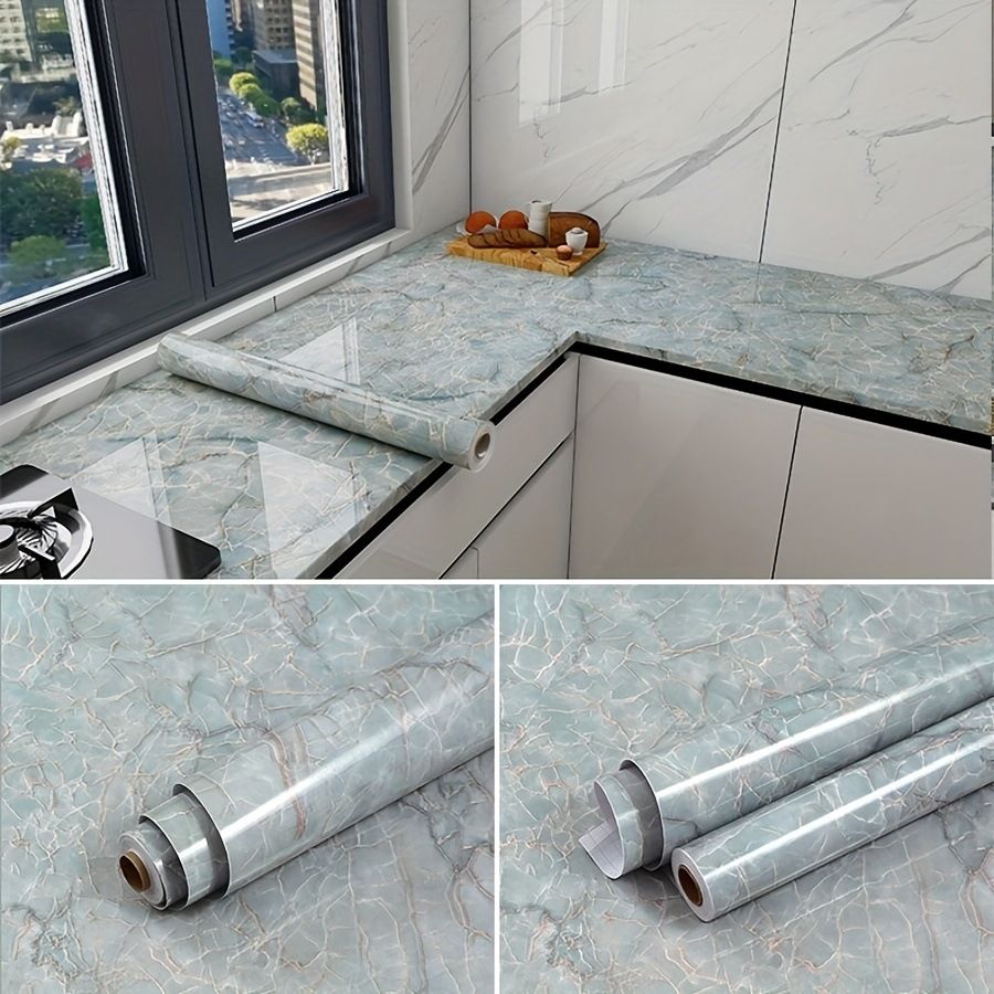 Selbstklebende, abziehbare, wasserfeste Marmortapete in Jadegrün für Badezimmer, geeignet für Schränke und Küchen_voghion.com