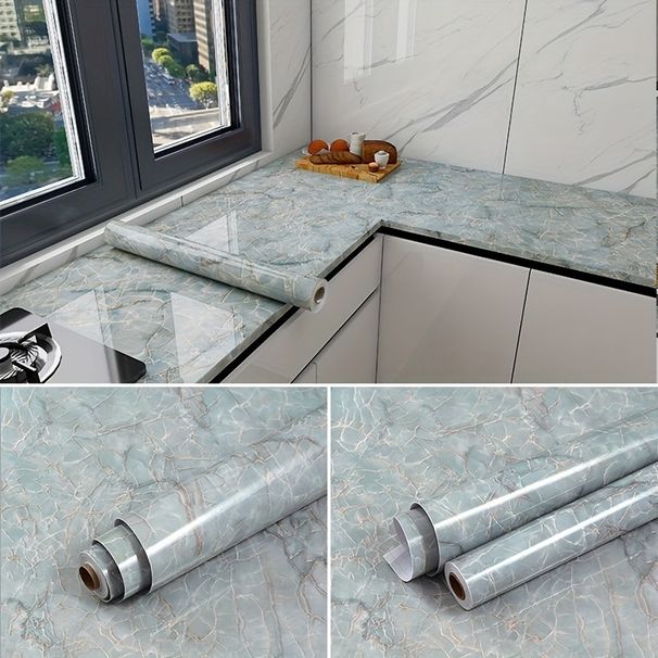 Selbstklebende, abziehbare, wasserfeste Marmortapete in Jadegrün für Badezimmer, geeignet für Schränke und Küchen_voghion.com