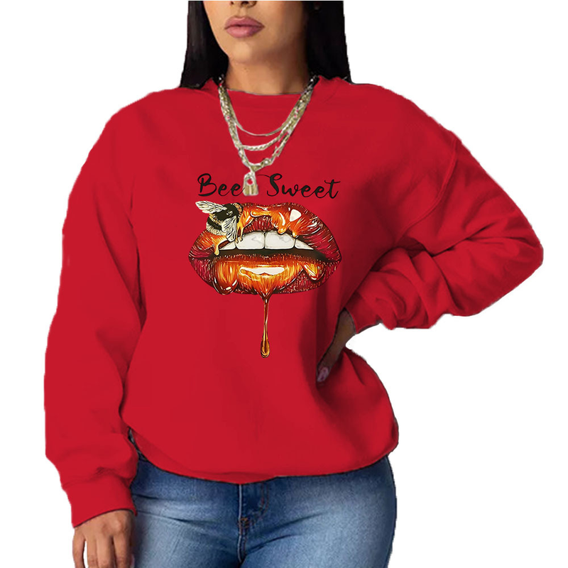 N8889B13 Stor skønhed efterår/vinter top trykt hatteløs afslappet løs langærmet sweater_voghion.com