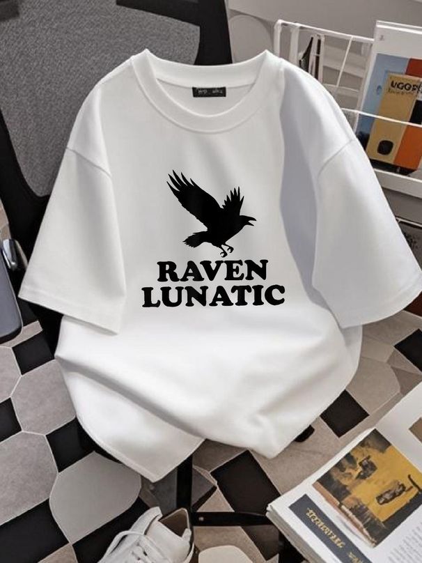 T-shirt amusant pour amoureux des oiseaux, costume d'Halloween, motif corbeau lunatique, respirant, élégant, doux, design, pour femme, décontracté, imprimé, col rond, manches courtes, léger, confortable, pour l'été, haut graphique extensible, décontracté_voghion.com