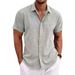 Herrenbekleidung Herren Leinenhemd Kurzarm Freizeithemd Button-Down-Hemd Herren Strand Sommer_voghion.com