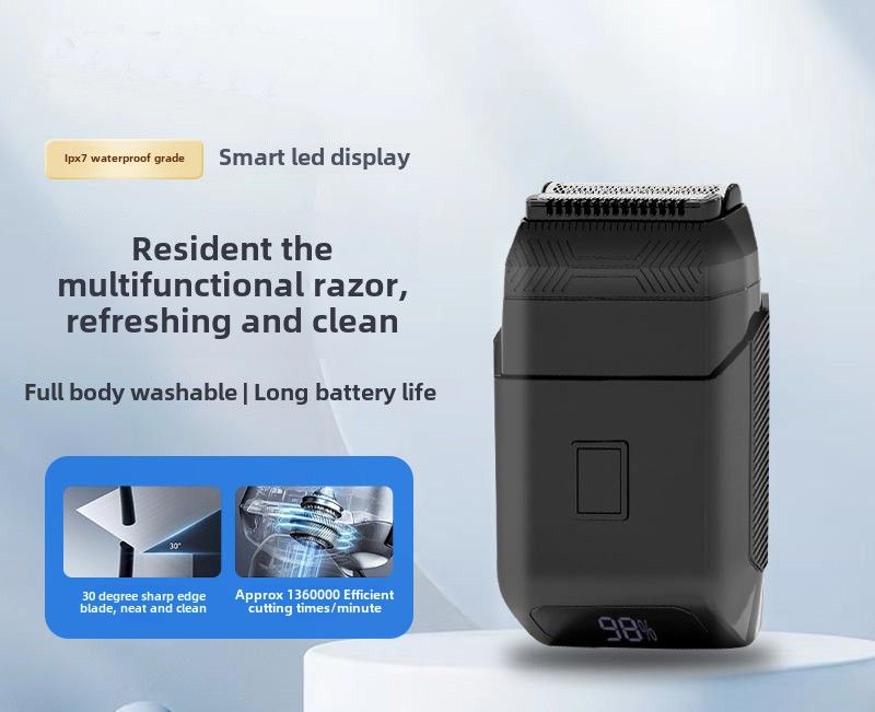 Vyriškas elektrinis skustuvas su stūmokliniu judesiu, USB skaitmeniniu ekranu, dvigubo peilio aliejaus galvutės balinimo prietaisas, plika galva, artefaktas_voghion.com