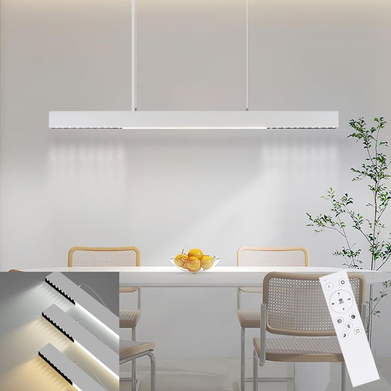 LED Pendelleuchte Esstisch Hängelampe Dimmbar - 32W Moderne Hängeleuchte 107CM Höhenverstellbar Mit Fernbedienung Lang Linear Design Für Esszimmer Büro_voghion.com