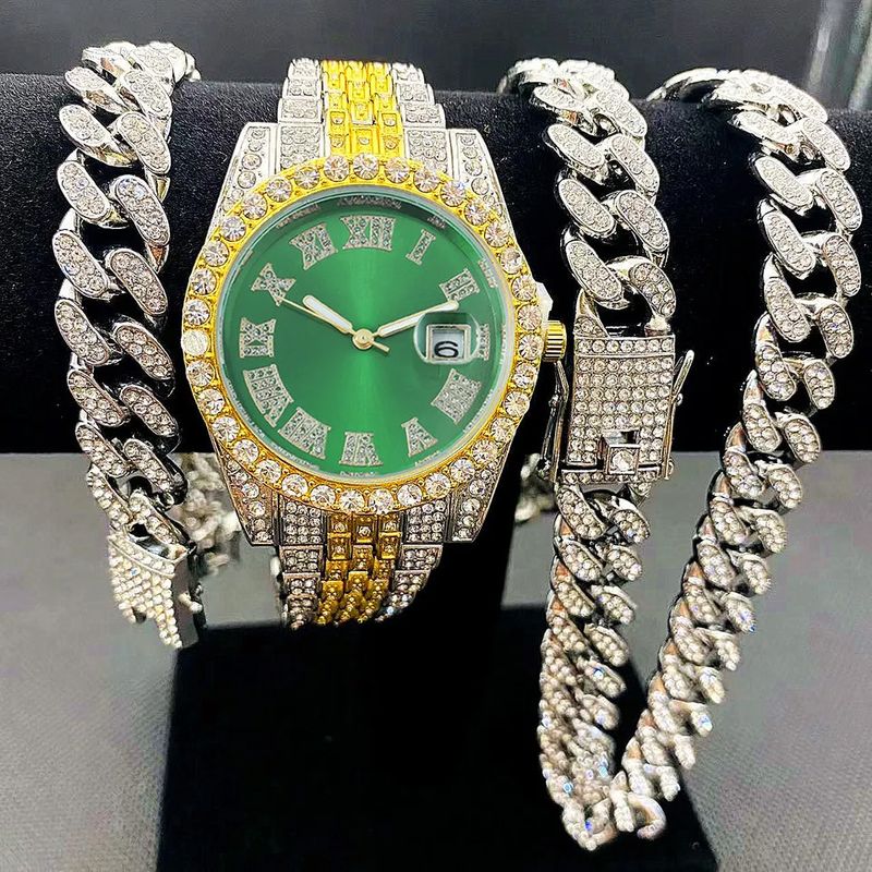 Fashion Watch Set Diamond Hip Hop Bracelet Necklace Quartz Watch_voghion.com