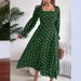 2025 herbst Winter Casual Rüschen Square Neck Polka Dot Ausgestelltes Langes Kleid Frauen_voghion.com