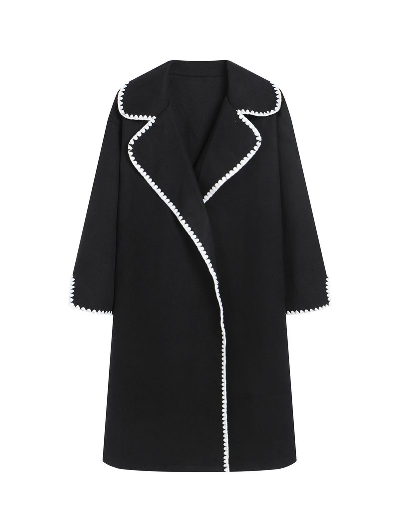 Women's Clothing Autumn and Winter Women's Double sided Woolen Long Sleeve Braided Lapel Long Coat Loose Windbreaker Jacket_voghion.com