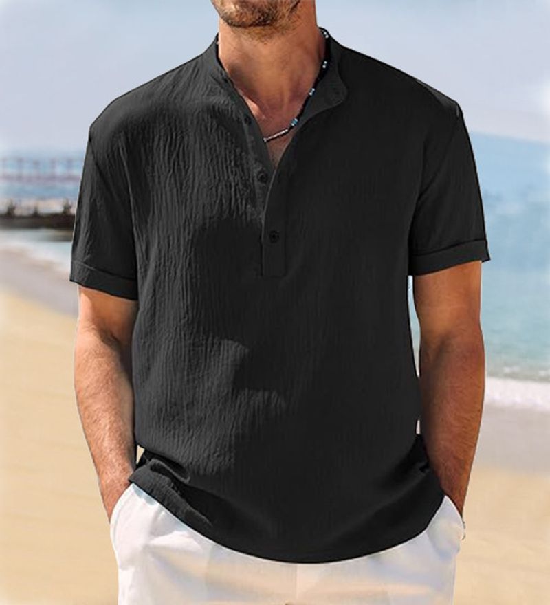 Polo d'été pour homme, nouveau modèle rétro, texture ample, tissé, t-shirt à revers rétro, respirant, manches courtes_voghion.com