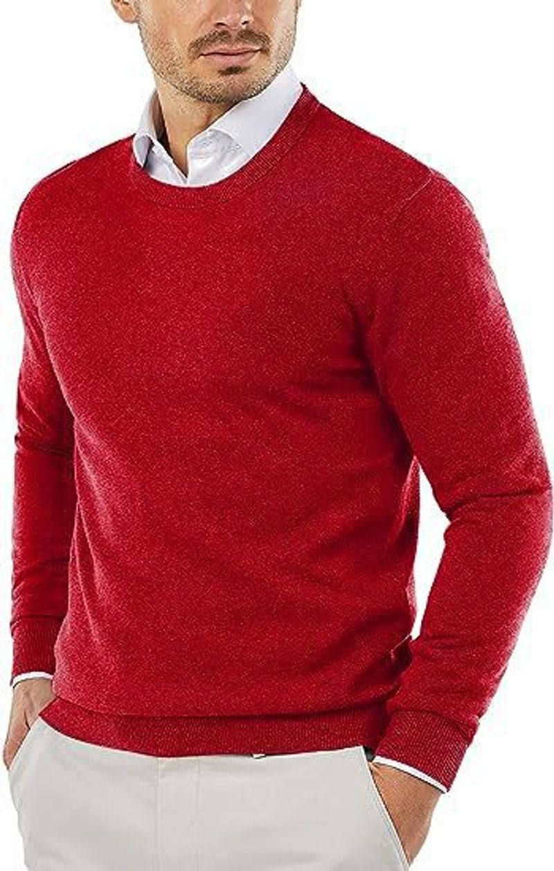 ​​Men’s Classic Crewneck Sweater – Soft Acrylic Knit Pullover (Navy/Burgundy/Army Green/Black/Beige/Light Gray, M-XXXL)​​_voghion.com