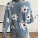 Blumenstrickjacke Damen V-Ausschnitt Kunstnerz Pullover Mantel – Weiche & gemütliche Herbstoberbekleidung_voghion.com