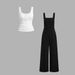 Damenbekleidung 2-teiliges Damen-Set, einfarbig, Weste, Oberteil, Hosenträger, Hose mit weitem Bein, Alltag, Freizeit_voghion.com