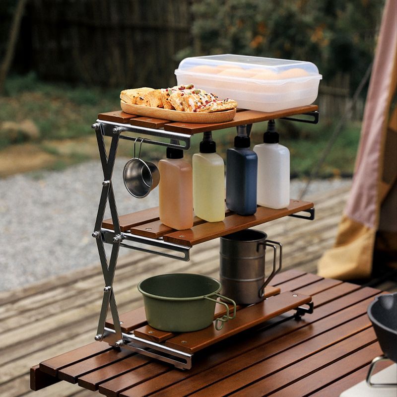 Outdoor Three-Layer Rack Solid Wood Foldable Portable Camping Folding Multi-Layer Multi-Function Storage Table_voghion.com
