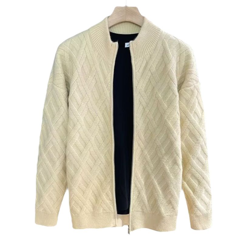 Herren-Strickjacke mit Stehkragen und Reißverschluss – Business-Casual-Cardigan, weiche Strickoberbekleidung für professionelle Anlässe_voghion.com