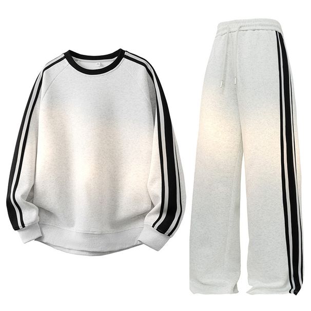 Zestaw w stylu retro: bluza i spodnie dresowe – klasyczny sweter z 3 paskami w blokach kolorów i pasujące spodnie sportowe dla mężczyzn, odzież codzienna i uliczna_voghion.com