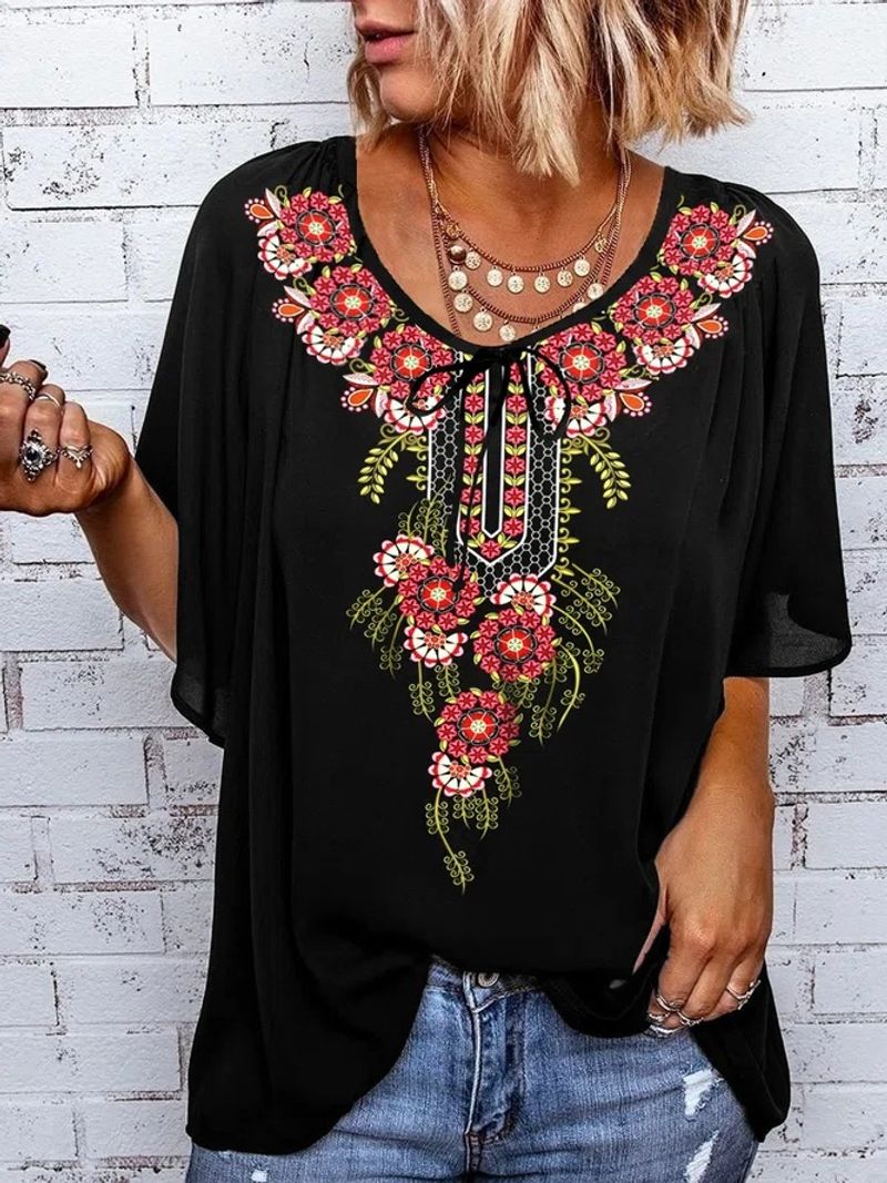 Damenbekleidung neue Frühlings- und Sommeroberteile T-Shirts Kurzarm bedruckte unregelmäßige Oberteile lose Slim Fit T-Shirts_voghion.com