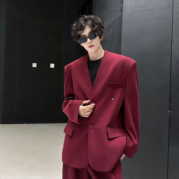 Koreaanse versie van veelzijdig temperament casual pak heren lente en herfst slim-fit eenvoudig literair jasje heren luie mode pak heren_voghion.com