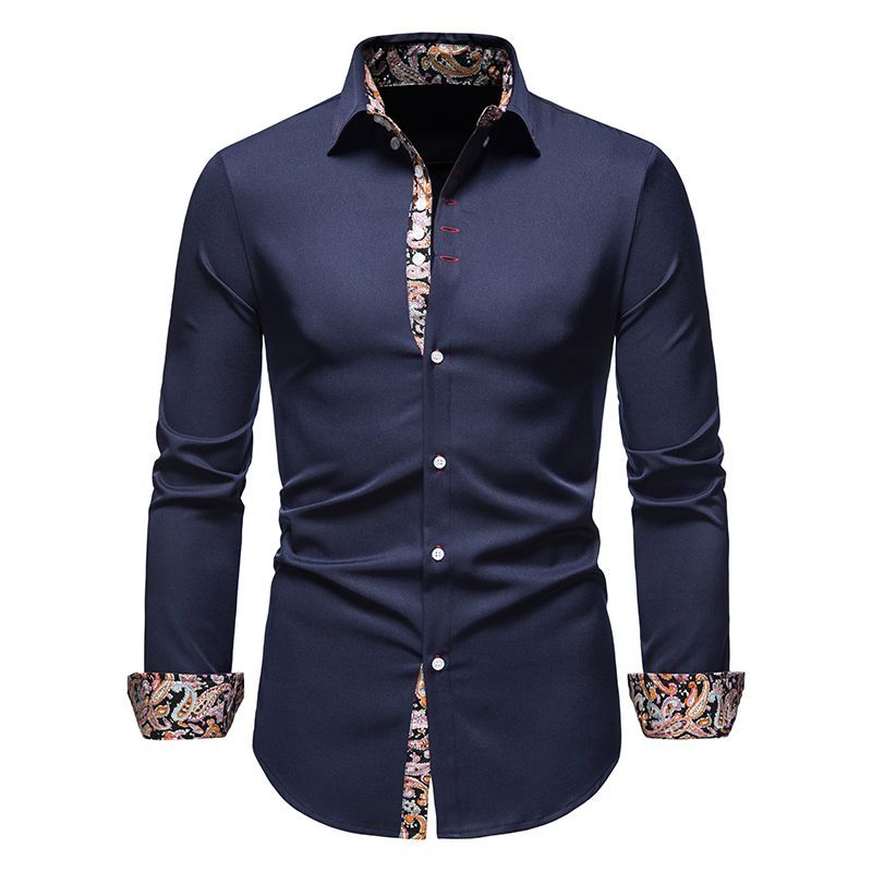 Men's Floral Dress Slim Casual Paisley Print Long Sleeve Button Shirt A215_voghion.com