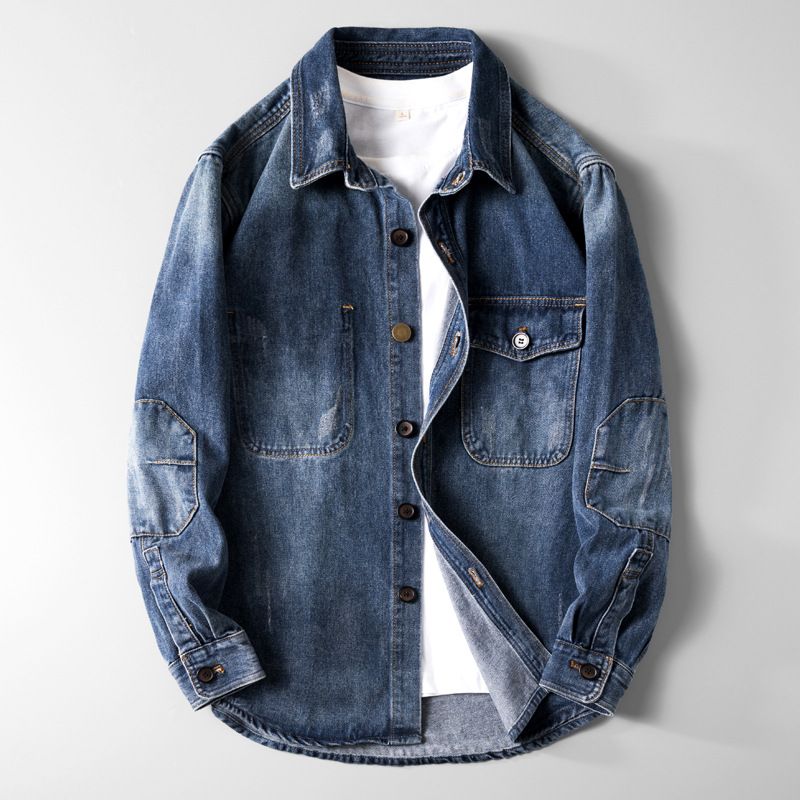 Large Size Men's Clothing New Trendy Brand Retro Denim Jacket Men's Heavy Industry Patch Fattening Large Size Denim Jacket Men's Factory_voghion.com