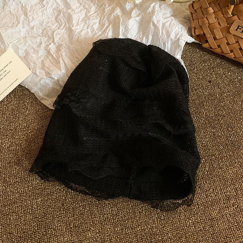 Lace Hollow Toe Cap For Women Spring And Summer Thin Breathable Large Head Circumference Pile Cap White Face Showing Small Pullover Cap_voghion.com